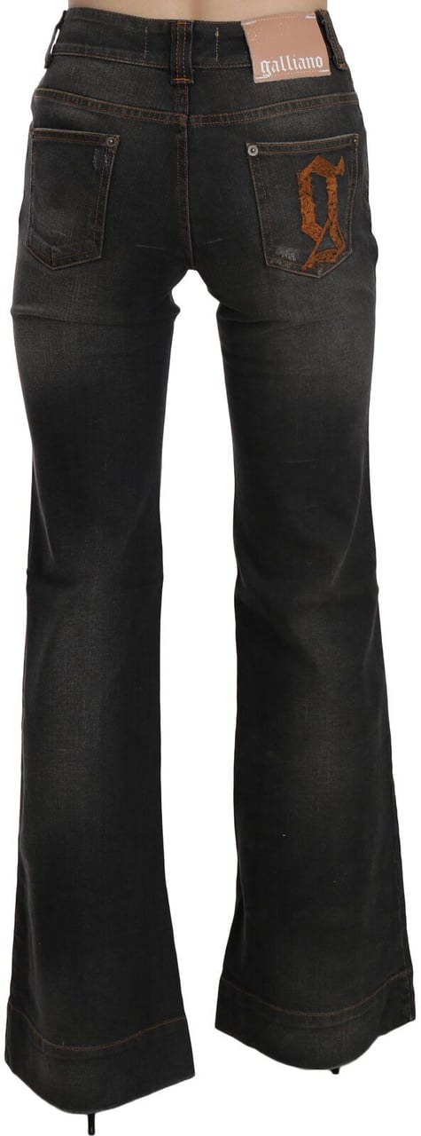 Galliano John Galliano Black Washed Mid Waist Flared Denim Casual Jeans Zwart