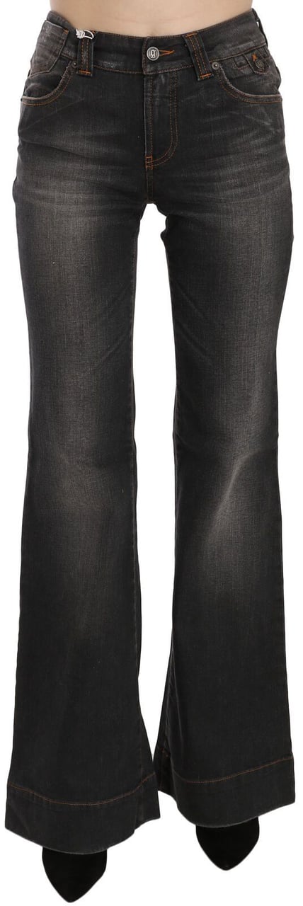 Galliano John Galliano Black Washed Mid Waist Flared Denim Casual Jeans Zwart