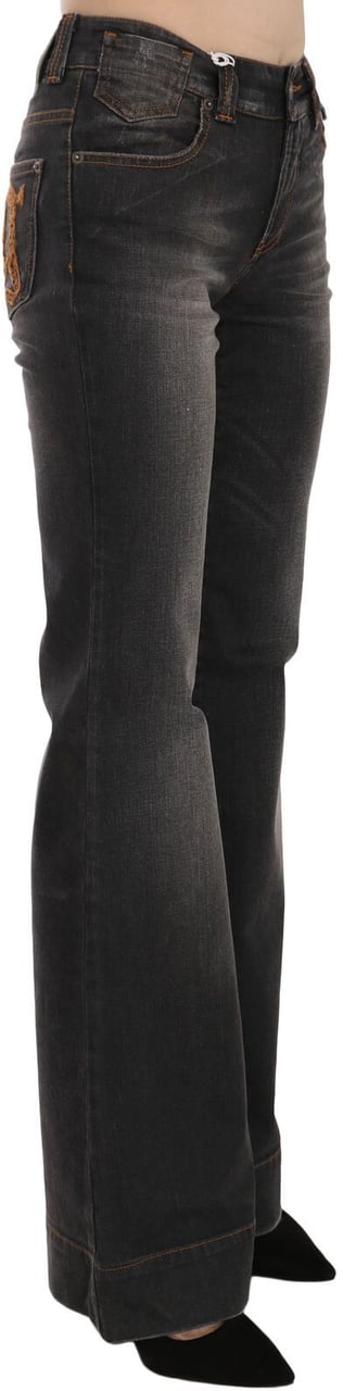 Galliano John Galliano Black Washed Mid Waist Flared Denim Casual Jeans Zwart