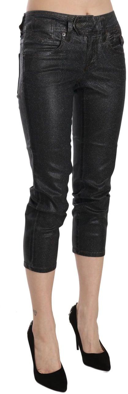 Galliano John Galliano Black Washed Mid Waist Slim Leg Cropped Denim Pants Zwart