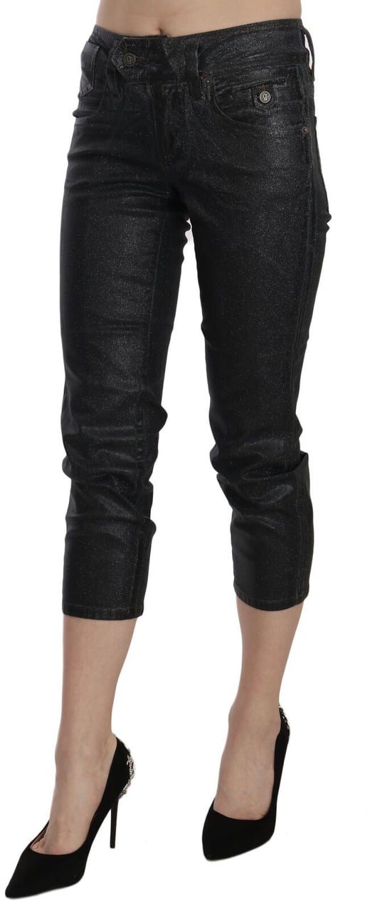 Galliano John Galliano Black Washed Mid Waist Slim Leg Cropped Denim Pants Zwart