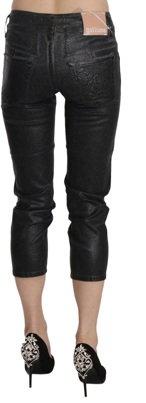 Galliano John Galliano Black Washed Mid Waist Slim Leg Cropped Denim Pants Zwart