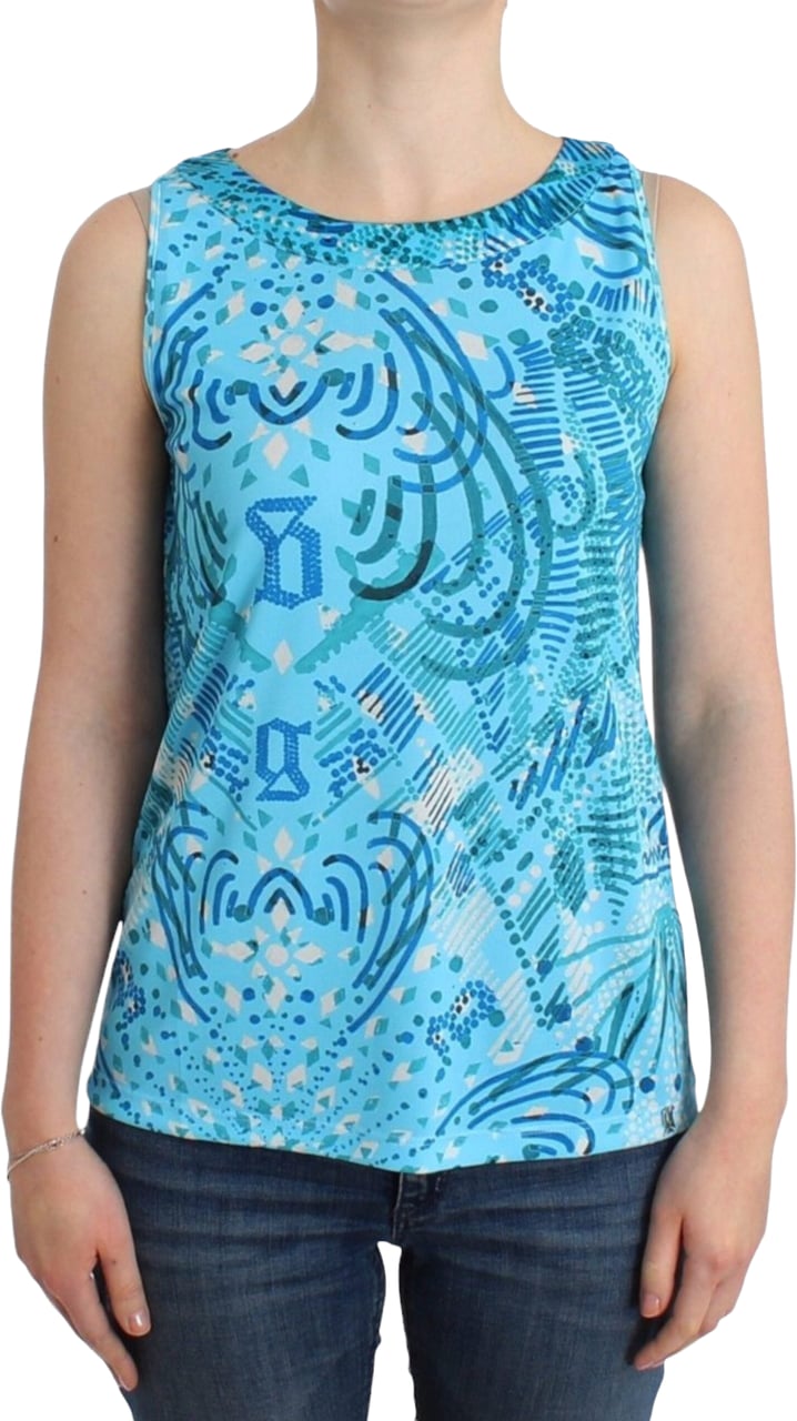 Galliano John Galliano Blue printed tank top Blauw