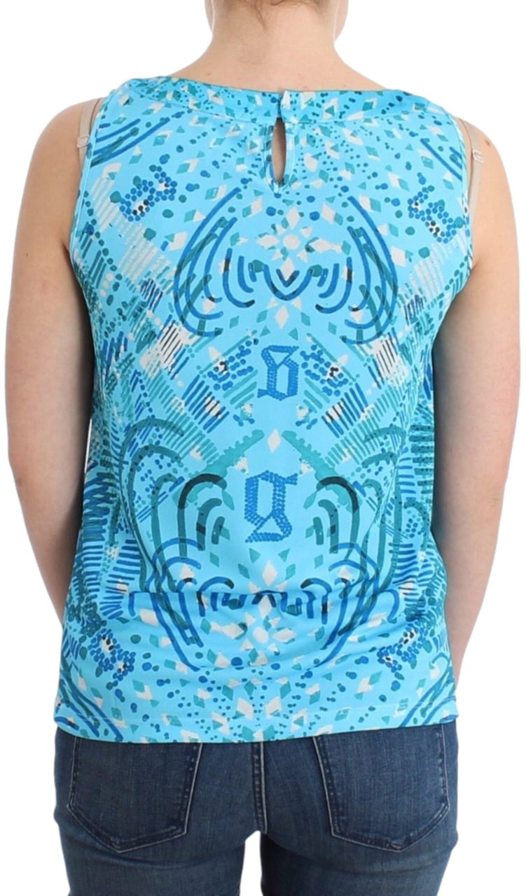 Galliano John Galliano Blue printed tank top Blauw