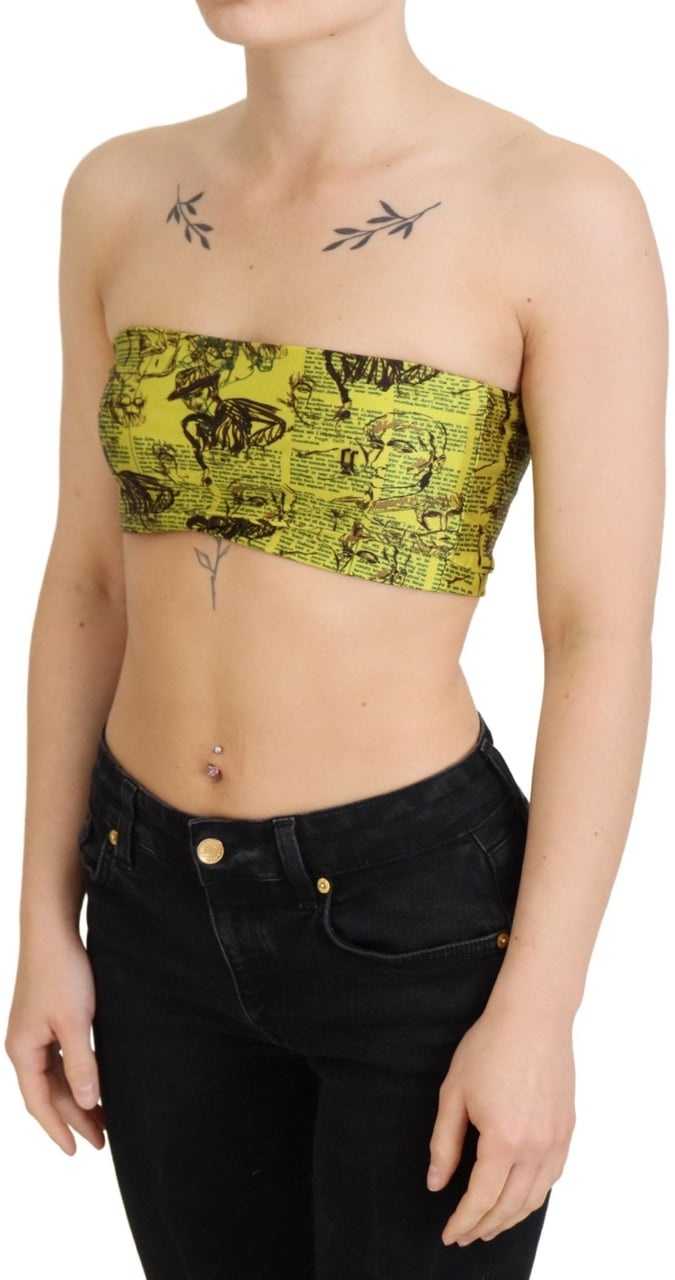 Galliano John Galliano Yellow Newspaper Print Cropped Blouse Geel