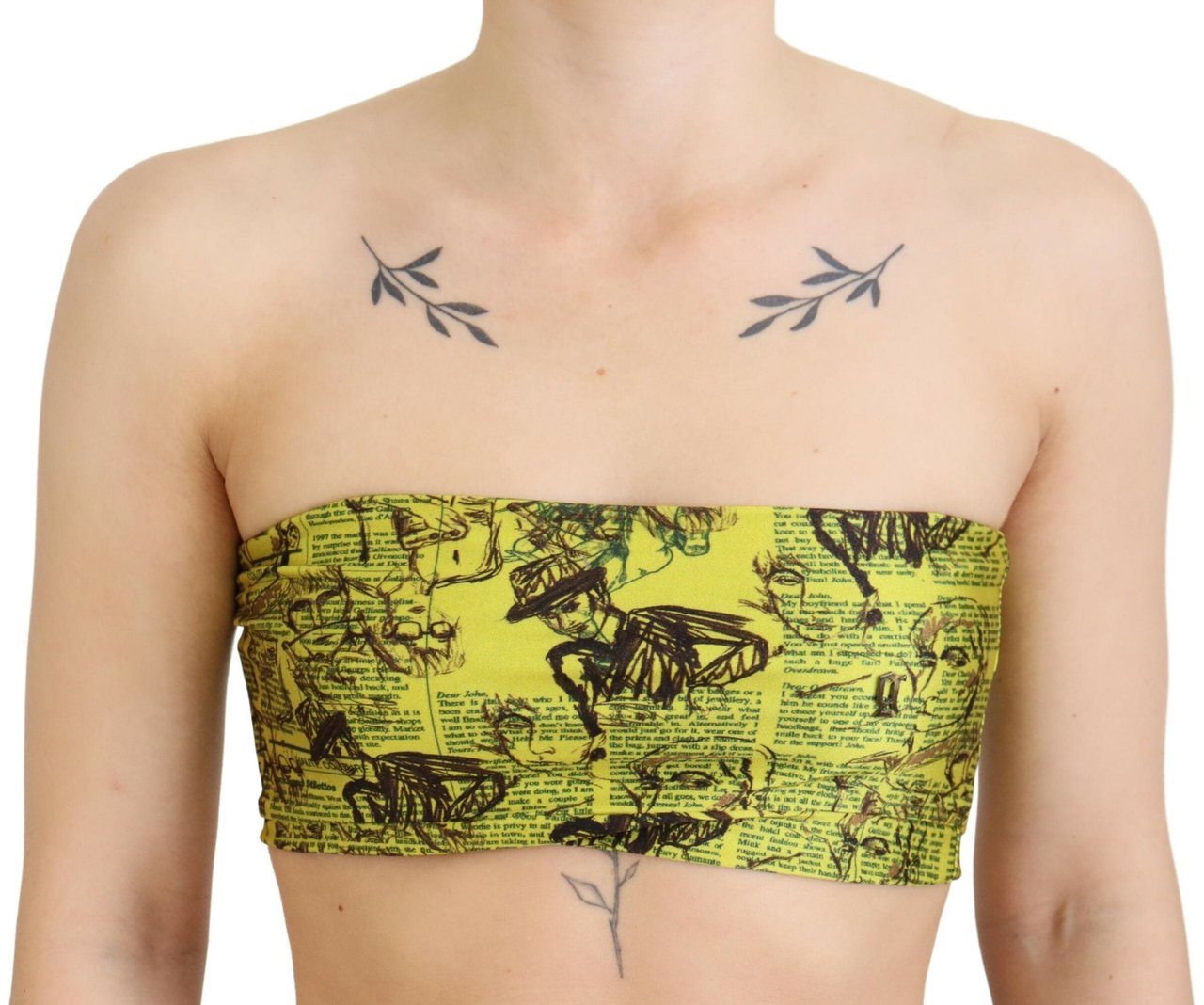 Galliano John Galliano Yellow Newspaper Print Cropped Blouse Geel