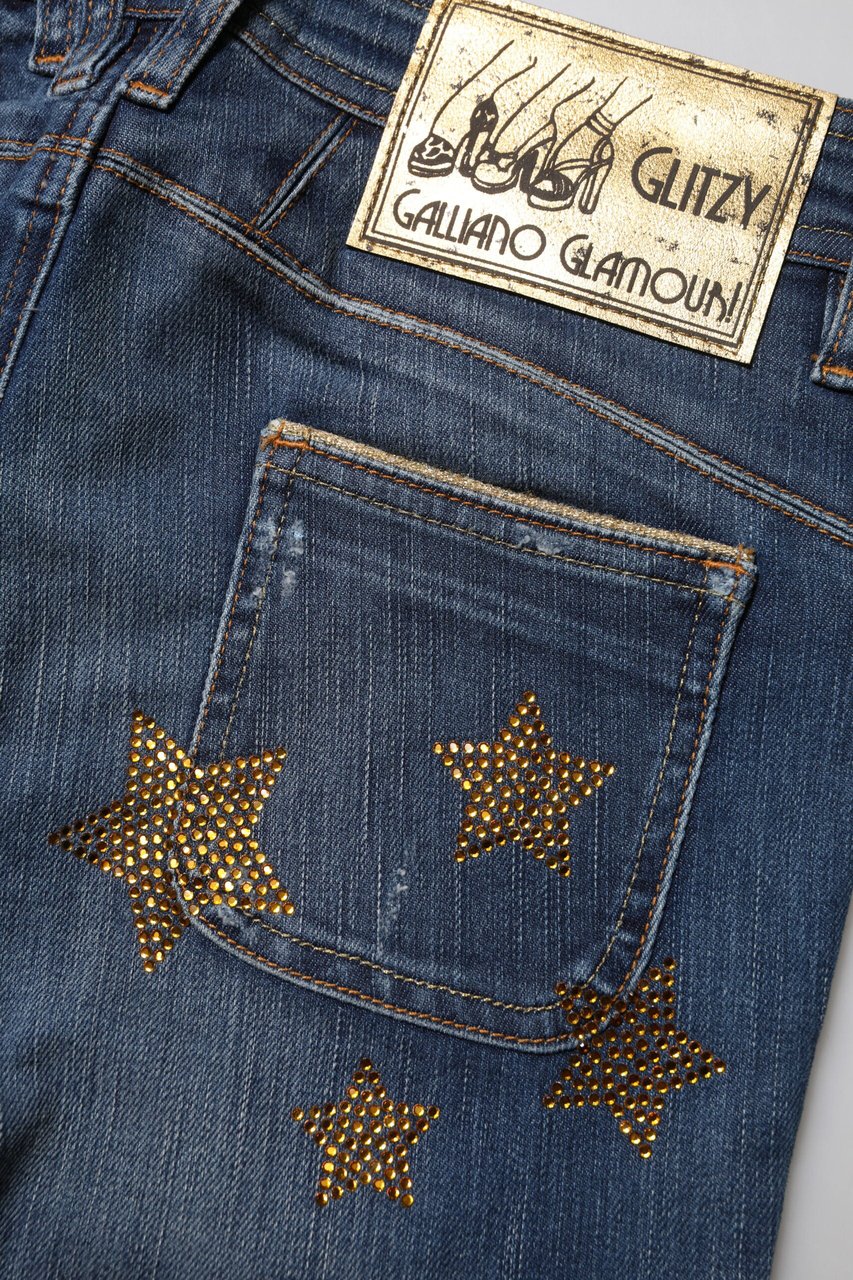 Galliano John Galliano Blue Cotton Mid Waist Wide Leg Denim Jeans Blauw