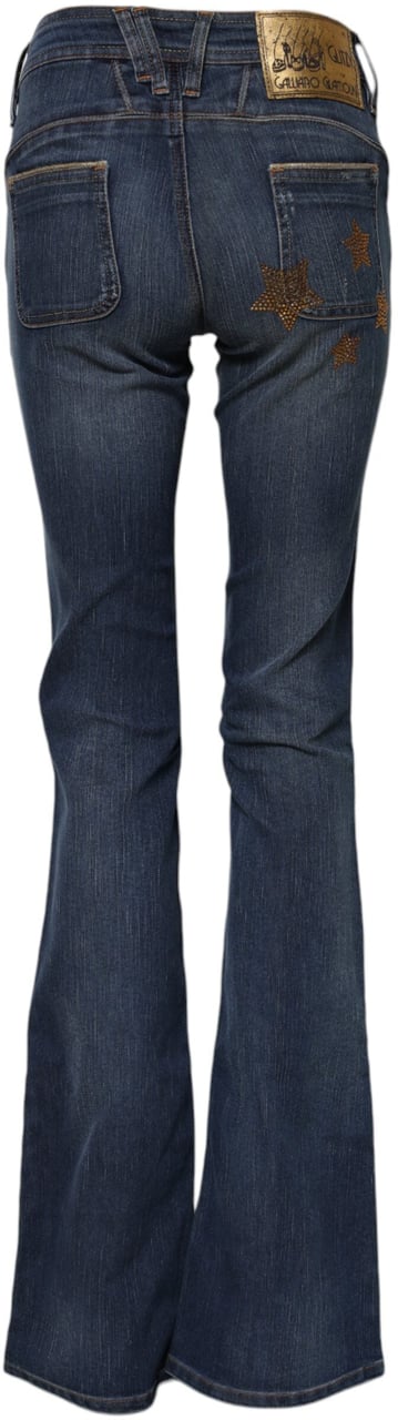 Galliano John Galliano Blue Cotton Mid Waist Wide Leg Denim Jeans Blauw