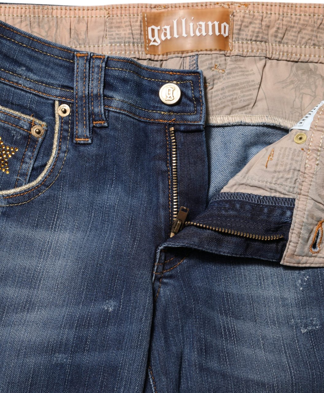 Galliano John Galliano Blue Cotton Mid Waist Wide Leg Denim Jeans Blauw