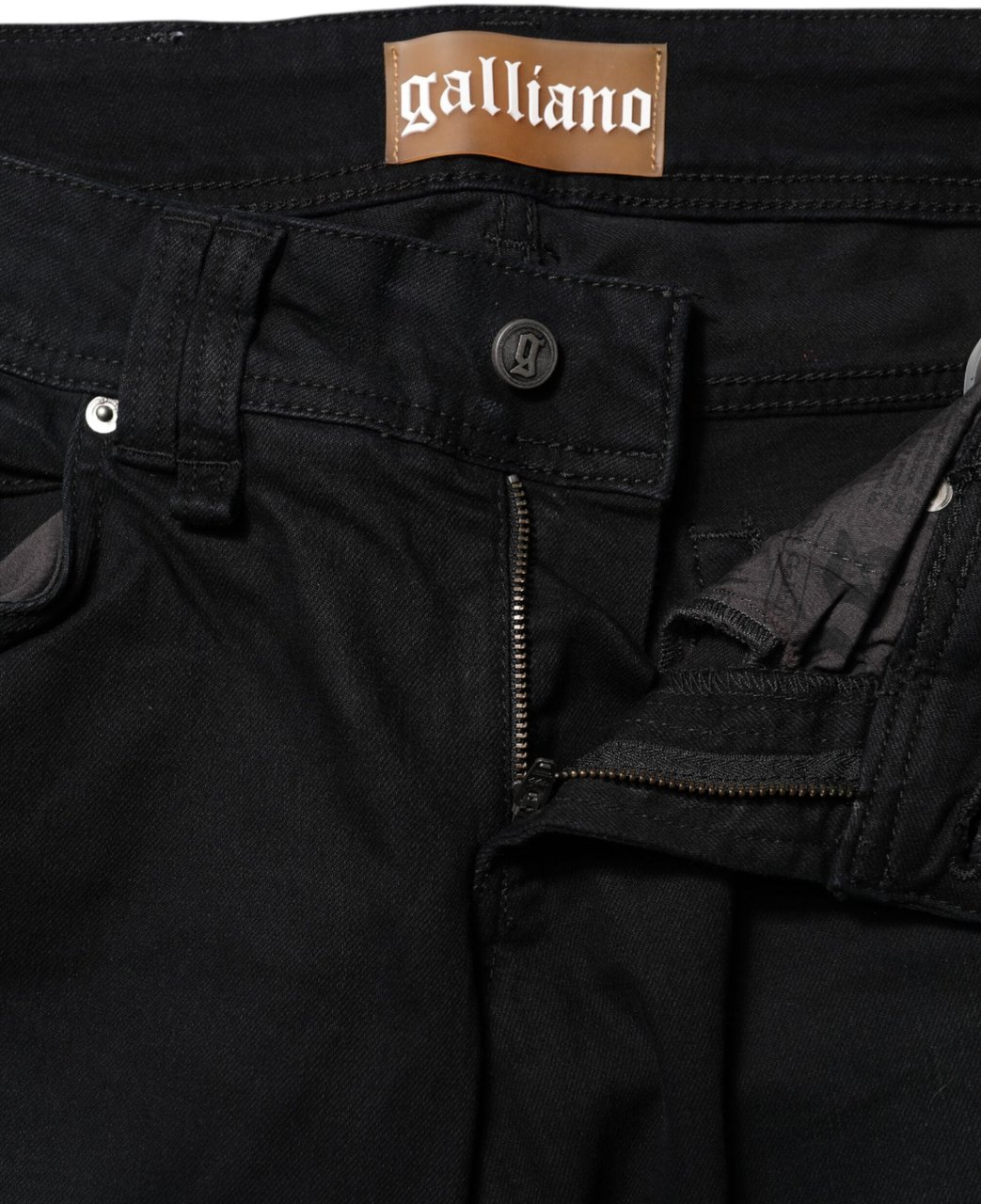 Galliano John Galliano Black Cotton Mid Waist Tapered Denim Jeans Zwart