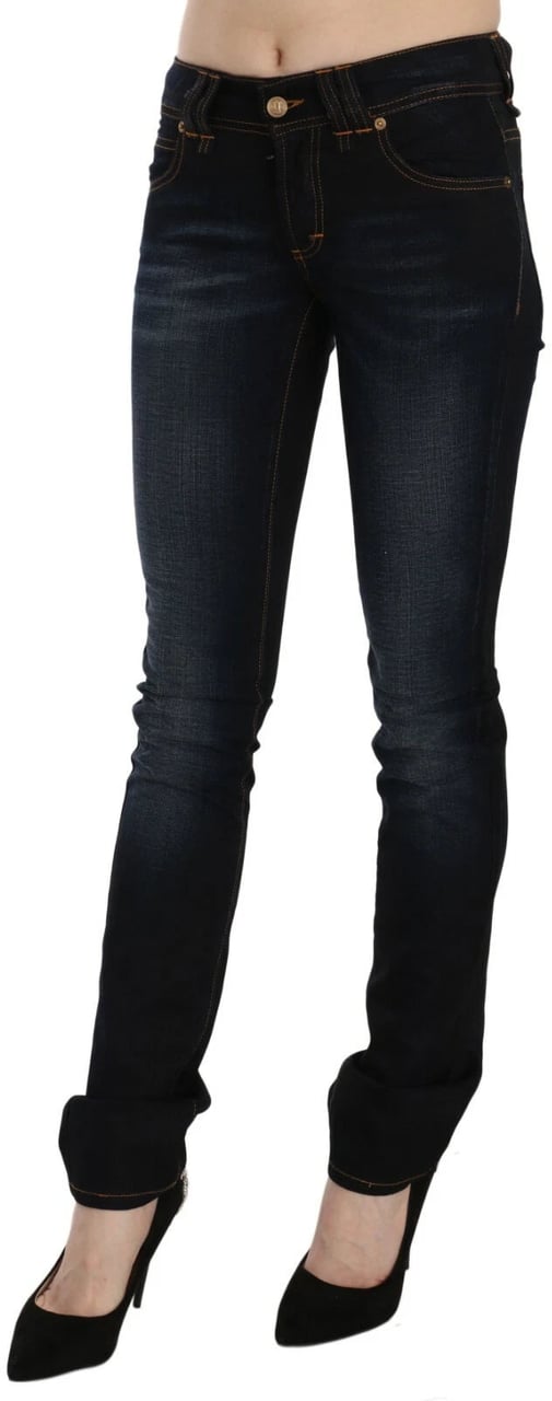 Galliano John Galliano Dark Blue Mid Waist Slim Fit Denim Casual Pants Jeans Zwart
