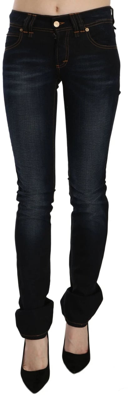 Galliano John Galliano Dark Blue Mid Waist Slim Fit Denim Casual Pants Jeans Zwart