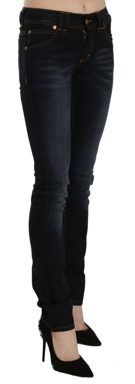 Galliano John Galliano Dark Blue Mid Waist Slim Fit Denim Casual Pants Jeans Zwart