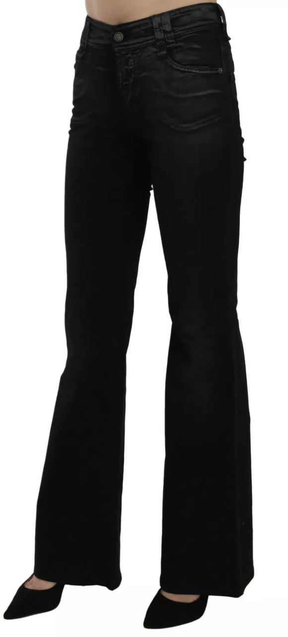 Galliano John Galliano Black Washed High Waist Flared Denim Casual Pants Jeans Zwart