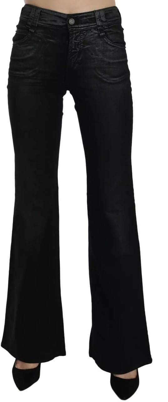 Galliano John Galliano Black Washed High Waist Flared Denim Casual Pants Jeans Zwart