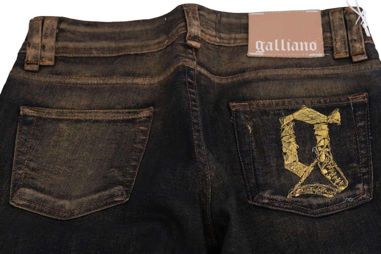 Galliano John Galliano Black Washed Mid Waist Flared Denim Pants Cotton Zwart