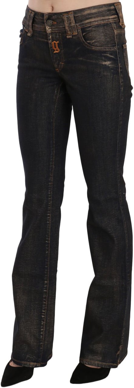 Galliano John Galliano Black Washed Mid Waist Flared Denim Pants Cotton Zwart