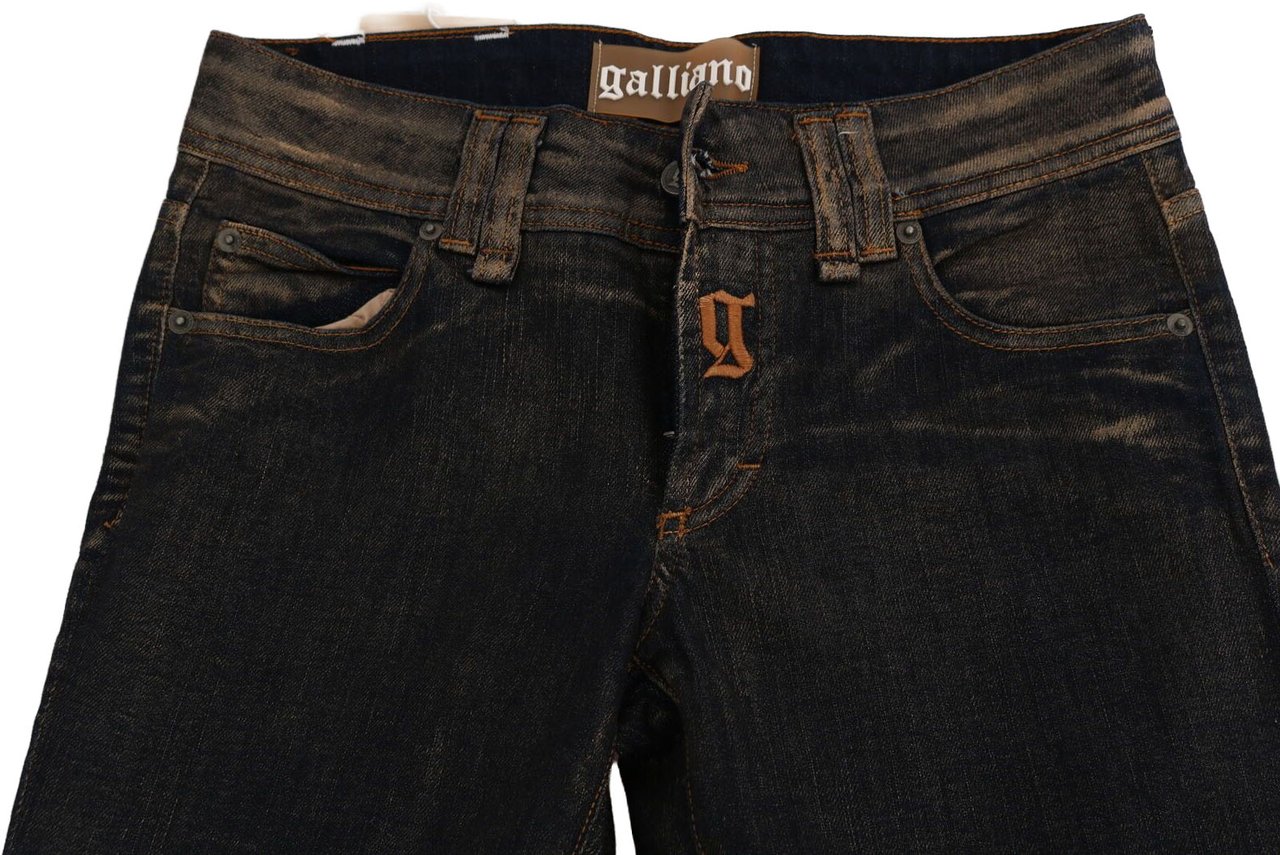 Galliano John Galliano Black Washed Mid Waist Flared Denim Pants Cotton Zwart