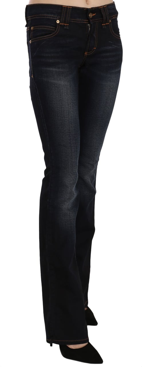 Galliano John Galliano Blue Washed Mid Waist Regular Leg Boot Cut Denim Jeans Blauw