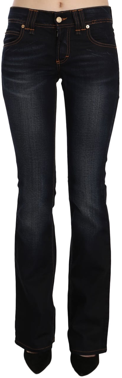 Galliano John Galliano Blue Washed Mid Waist Regular Leg Boot Cut Denim Jeans Blauw