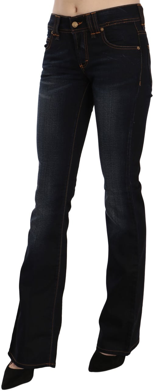Galliano John Galliano Blue Washed Mid Waist Regular Leg Boot Cut Denim Jeans Blauw
