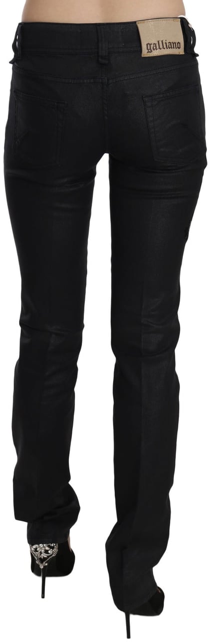 Galliano John Galliano Black Swan Floral Embroidered Mid Waist Skinny Denim Jeans Zwart