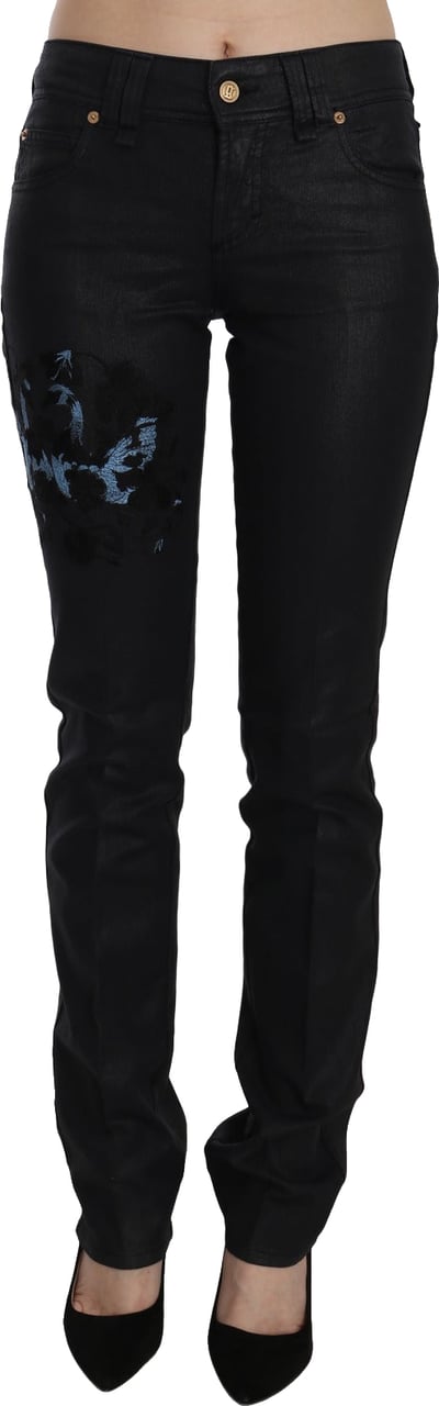 Galliano John Galliano Black Swan Floral Embroidered Mid Waist Skinny Denim Jeans Zwart