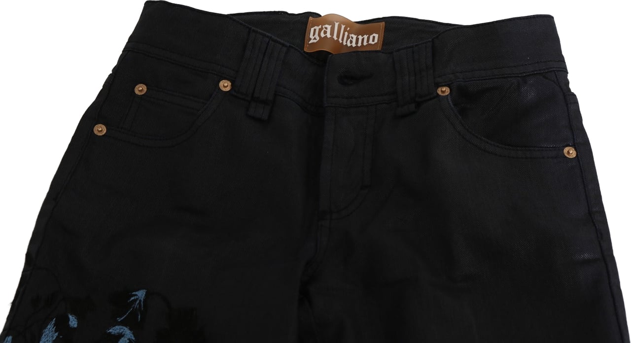 Galliano John Galliano Black Swan Floral Embroidered Mid Waist Skinny Denim Jeans Zwart