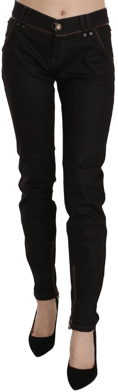 Galliano John Galliano Cotton Black Mid Waist Skinny Denim Jeans Zwart