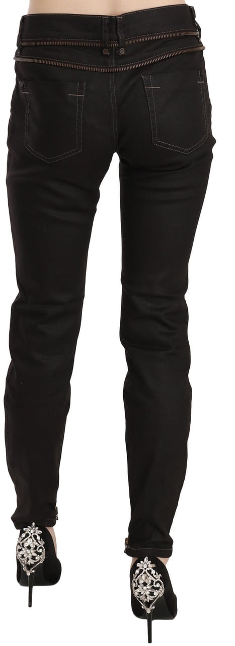 Galliano John Galliano Cotton Black Mid Waist Skinny Denim Jeans Zwart