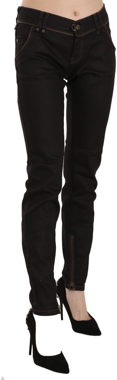 Galliano John Galliano Cotton Black Mid Waist Skinny Denim Jeans Zwart