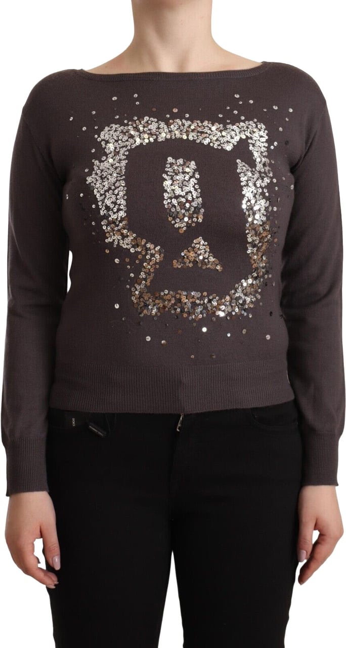 Galliano John Galliano Brown Wool Sequined Long Sleeves Pullover Sweater Bruin