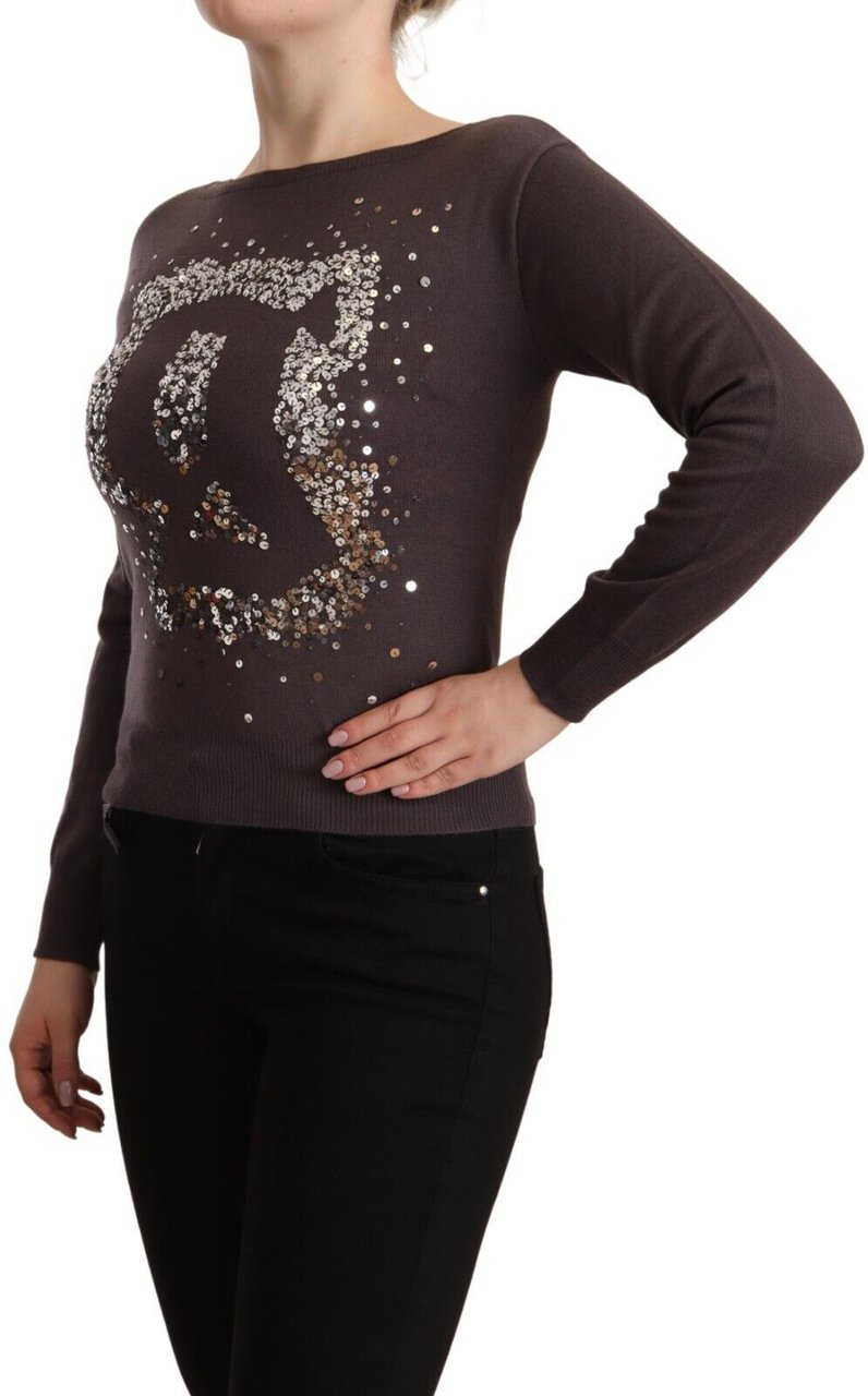 Galliano John Galliano Brown Wool Sequined Long Sleeves Pullover Sweater Bruin