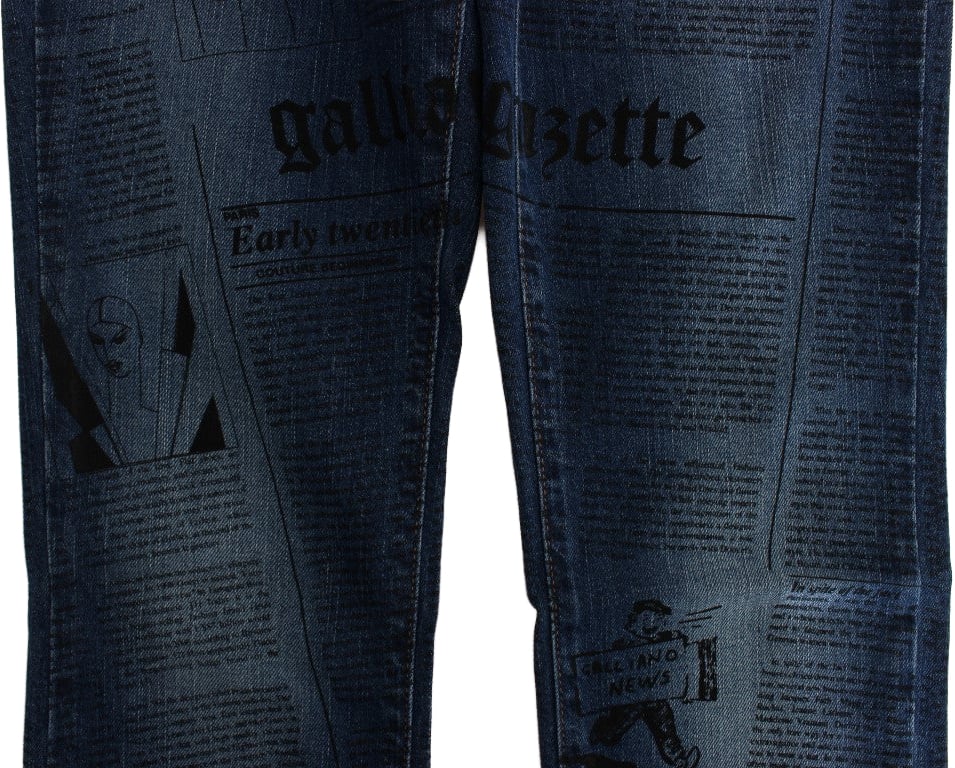 Galliano John Galliano Blue Wash Cotton Blend Slim Fit Bootcut Jeans Blauw