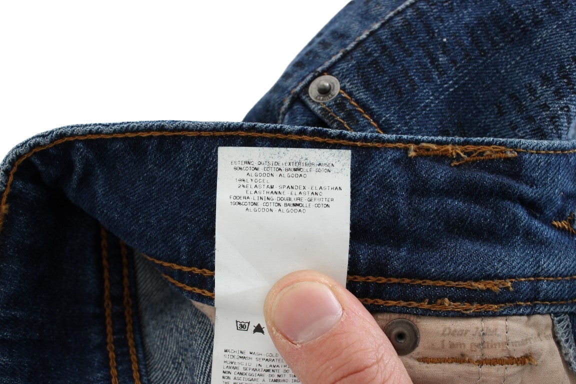 Galliano John Galliano Blue Wash Cotton Blend Slim Fit Bootcut Jeans Blauw