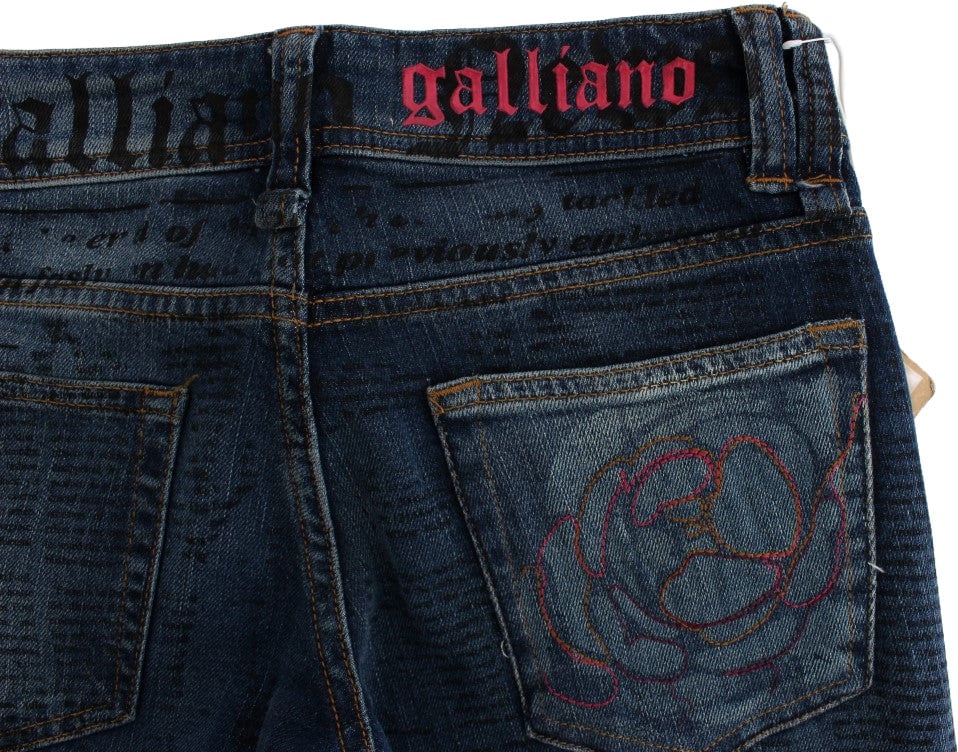 Galliano John Galliano Blue Wash Cotton Blend Slim Fit Bootcut Jeans Blauw
