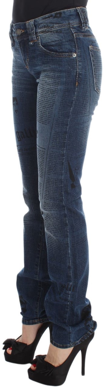 Galliano John Galliano Blue Wash Cotton Blend Slim Fit Bootcut Jeans Blauw