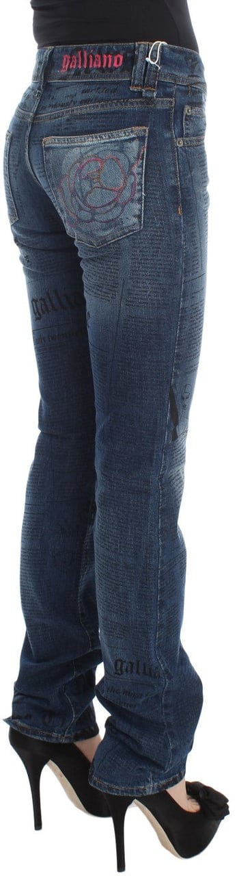 Galliano John Galliano Blue Wash Cotton Blend Slim Fit Bootcut Jeans Blauw
