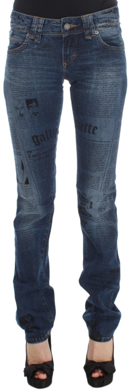 Galliano John Galliano Blue Wash Cotton Blend Slim Fit Bootcut Jeans Blauw
