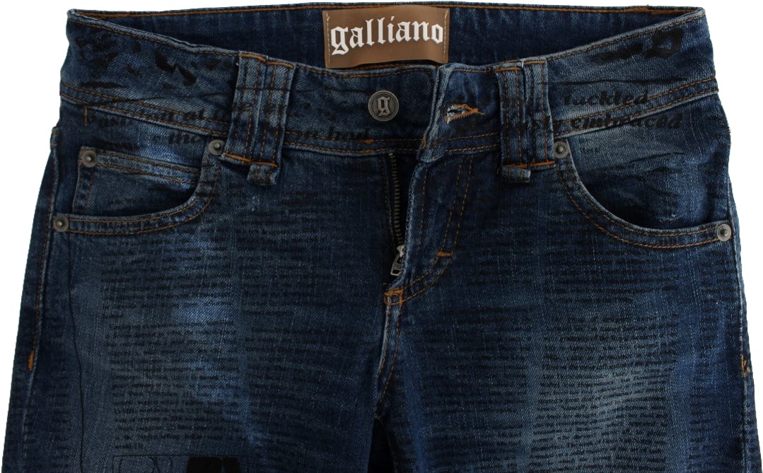 Galliano John Galliano Blue Wash Cotton Blend Slim Fit Bootcut Jeans Blauw
