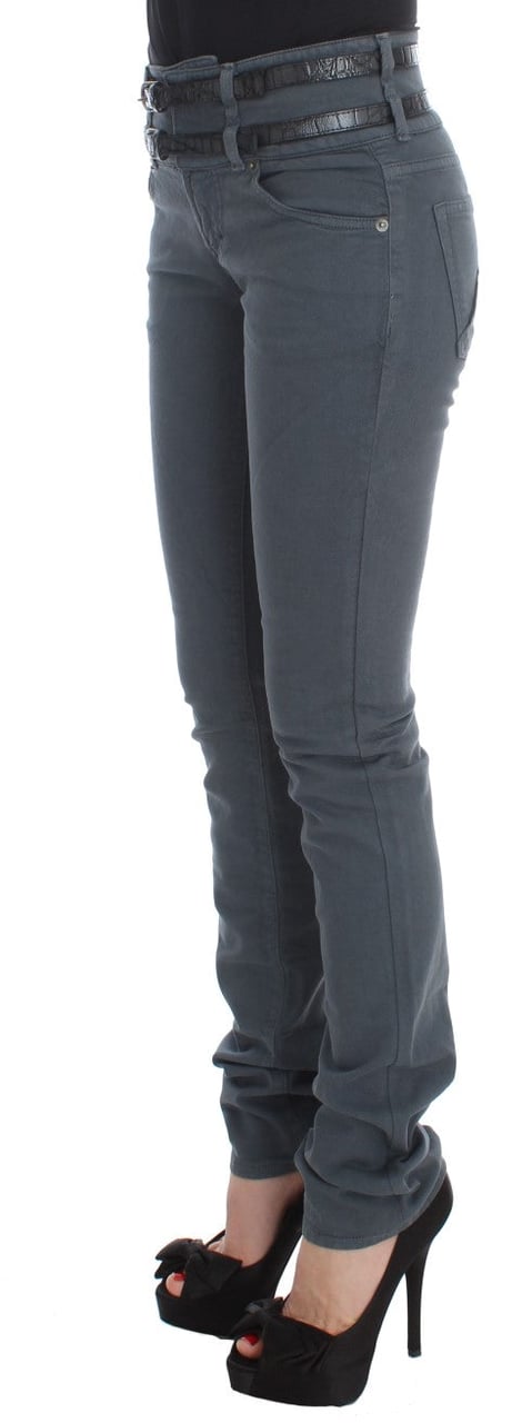 Galliano John Galliano Blue Cotton Blend Slim Fit High Waist Jeans Blauw