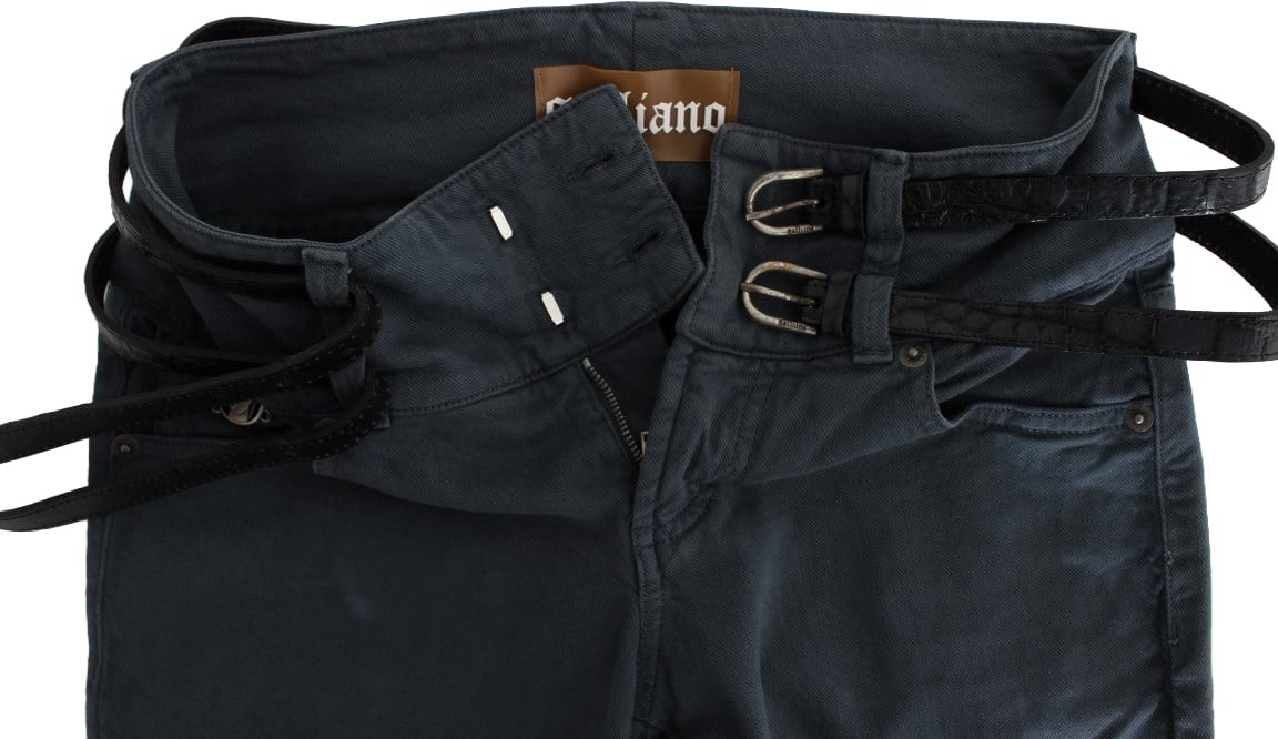 Galliano John Galliano Blue Cotton Blend Slim Fit High Waist Jeans Blauw