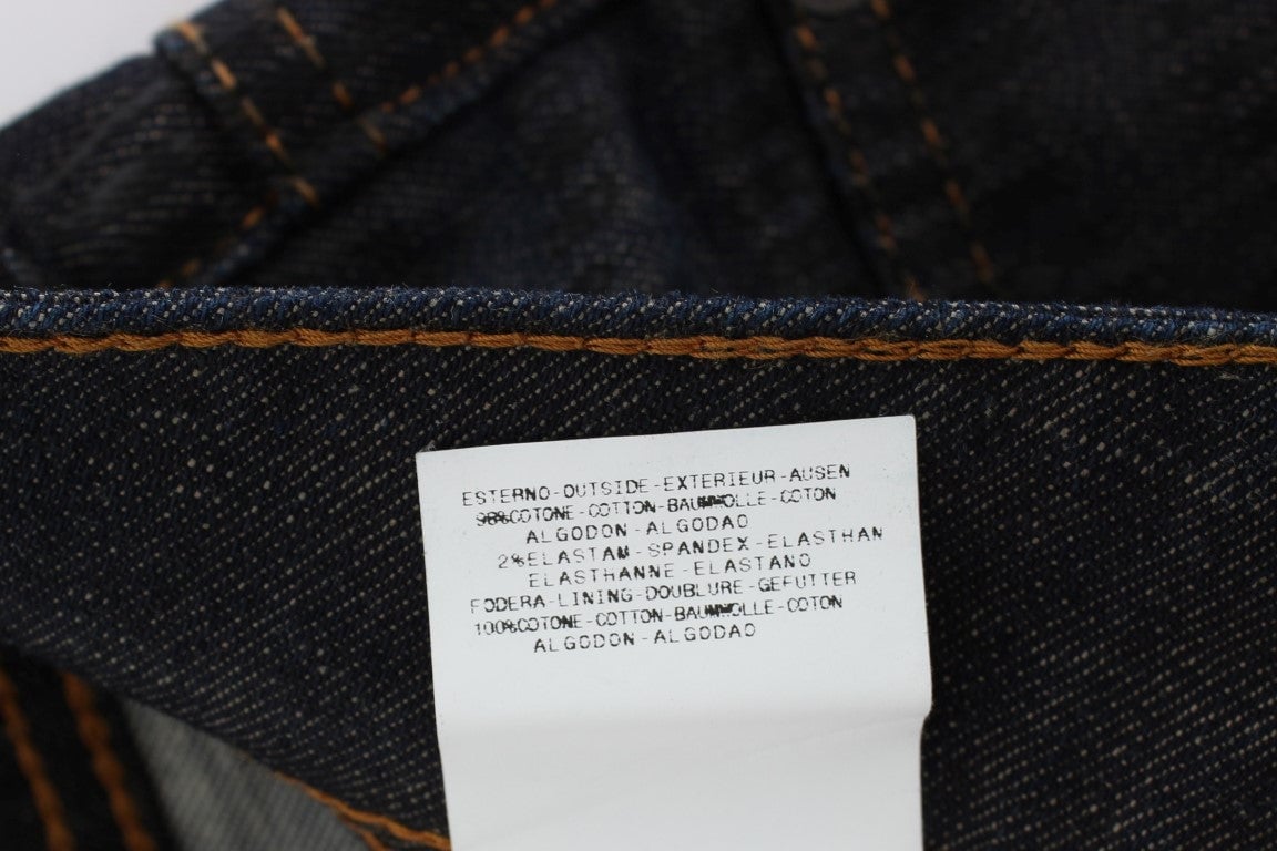 Galliano John Galliano Blue Wash Cotton Blend Slim Fit Bootcut Jeans Blauw