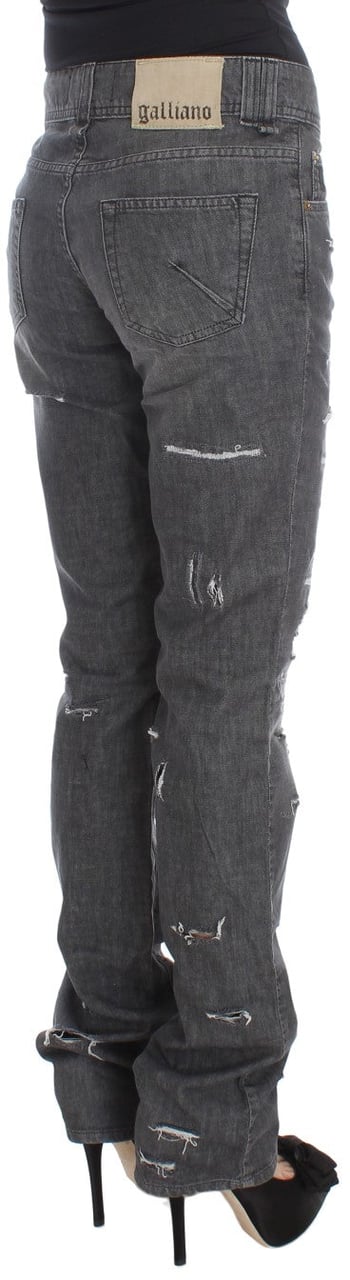 Galliano John Galliano Gray Wash Cotton Torn Straight Fit Jeans Grijs