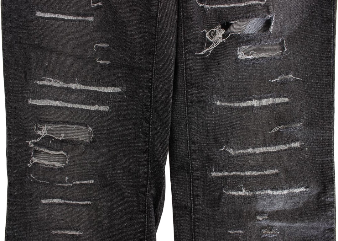 Galliano John Galliano Gray Wash Cotton Torn Straight Fit Jeans Grijs