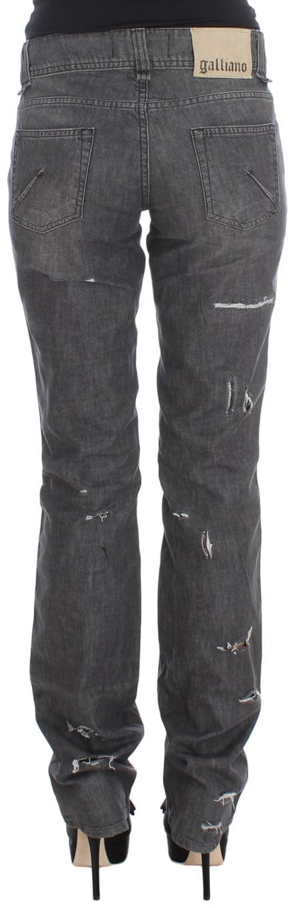 Galliano John Galliano Gray Wash Cotton Torn Straight Fit Jeans Grijs