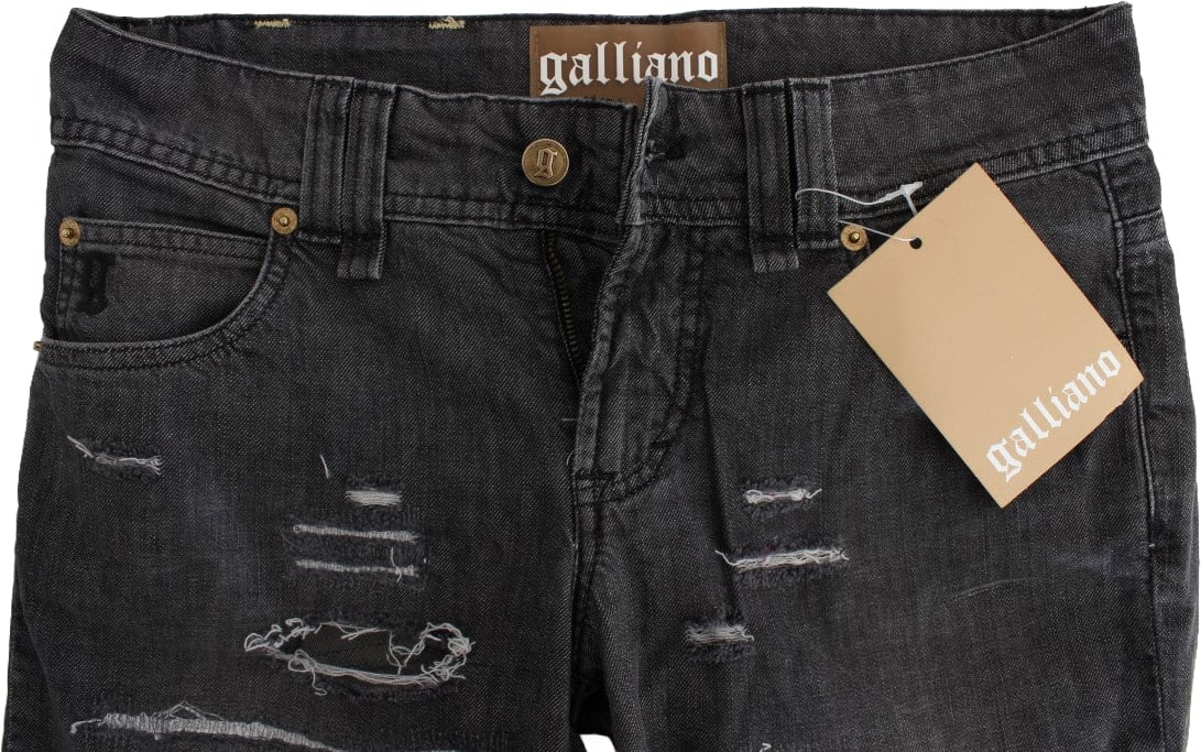 Galliano John Galliano Gray Wash Cotton Torn Straight Fit Jeans Grijs
