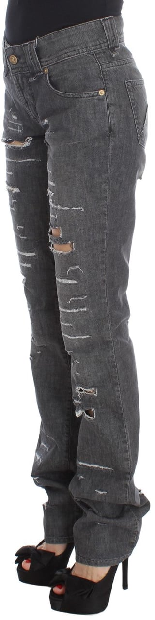 Galliano John Galliano Gray Wash Cotton Torn Straight Fit Jeans Grijs