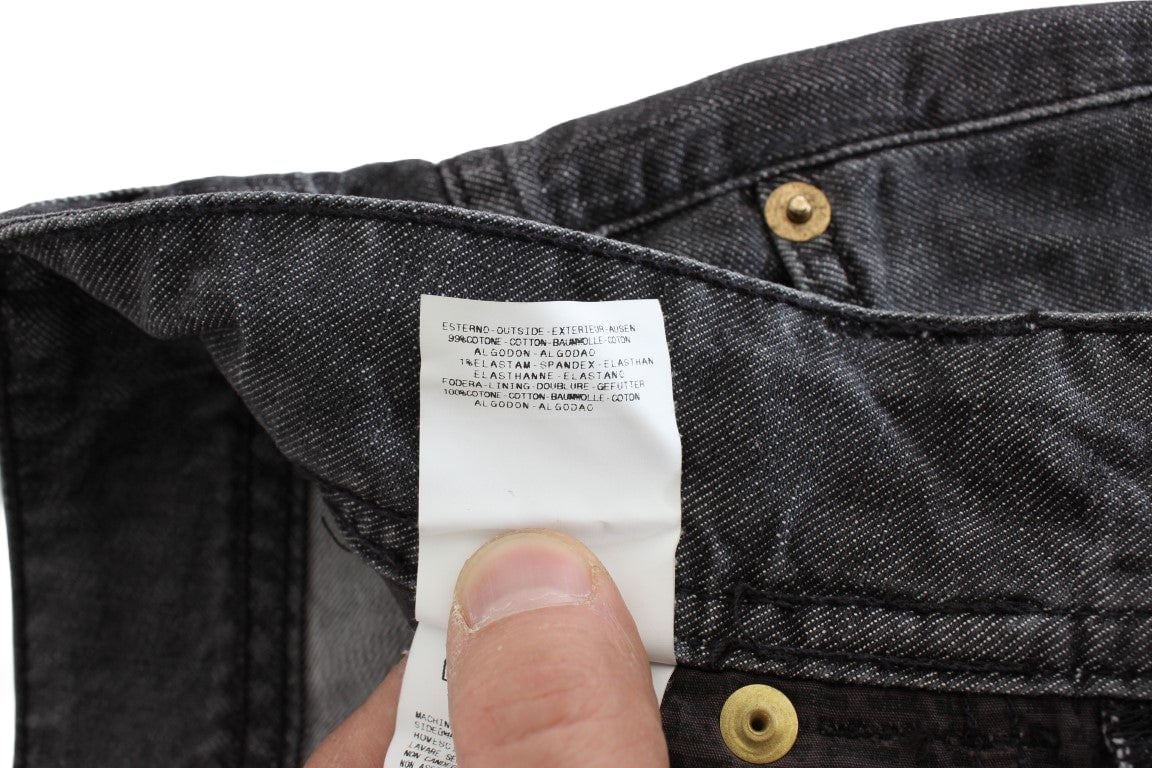 Galliano John Galliano Gray Wash Cotton Torn Straight Fit Jeans Grijs