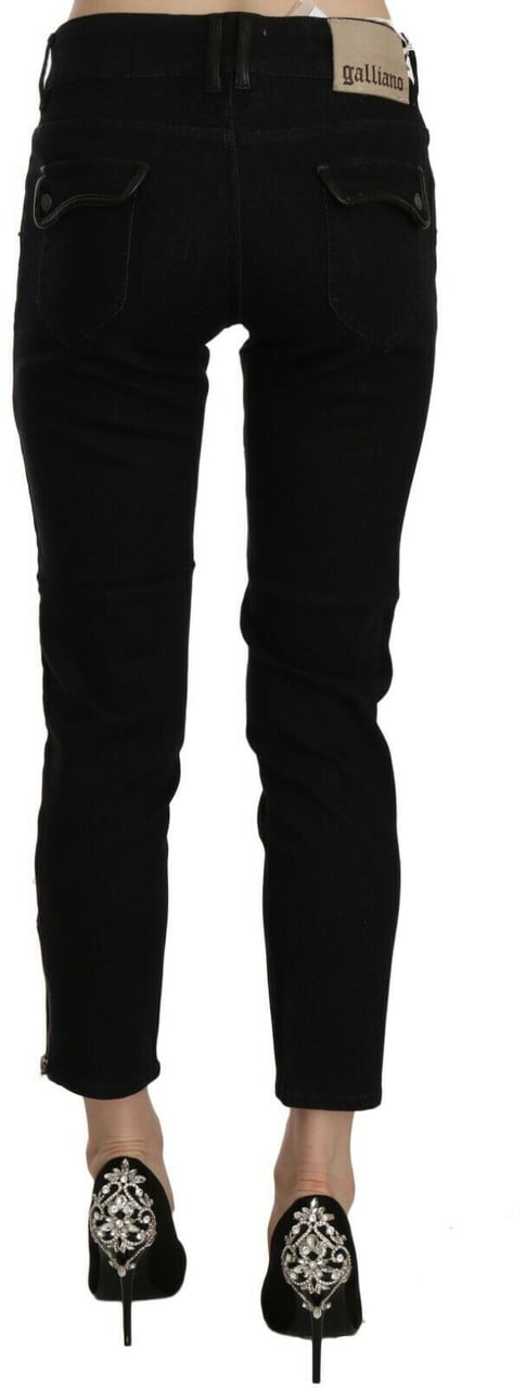 Galliano John Galliano Black Mid Waist Cropped Cut Hem Denim Casual Pants Zwart